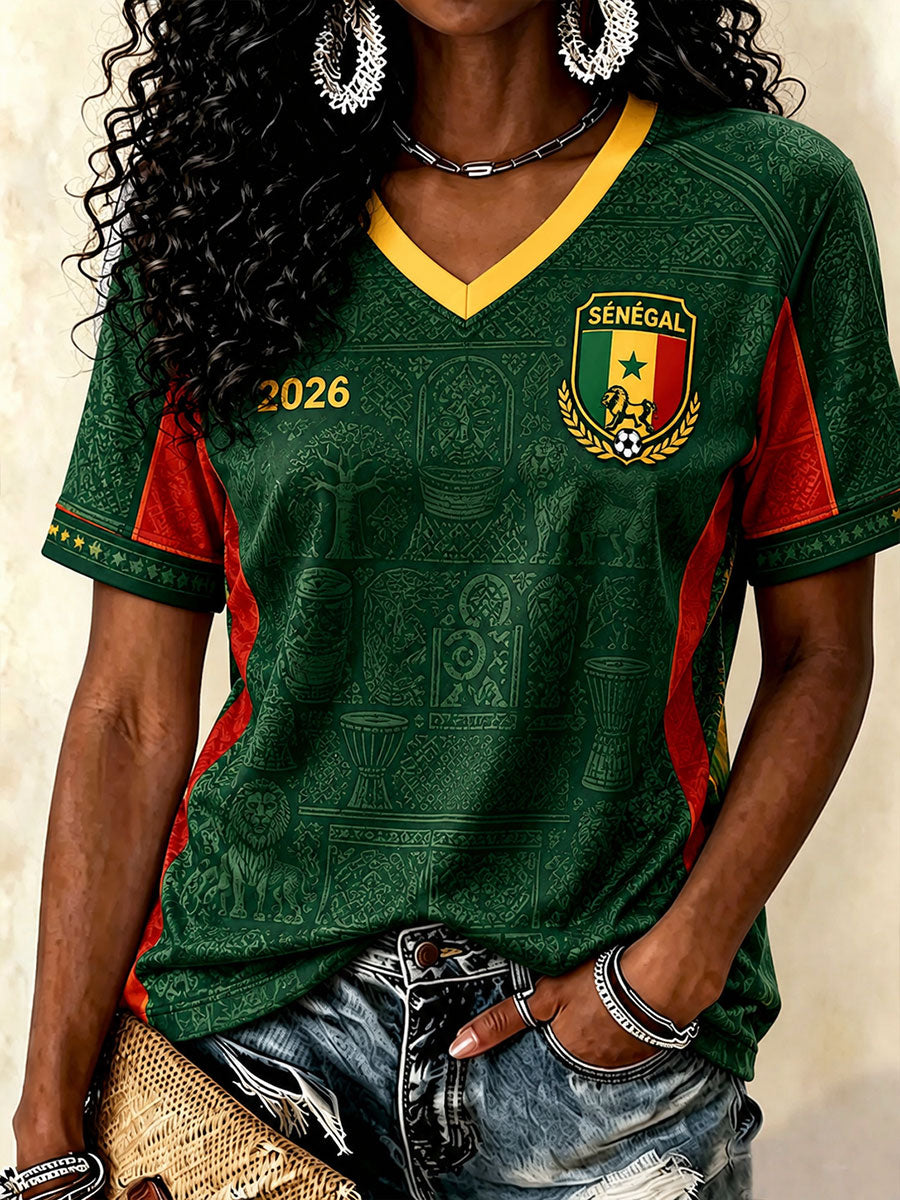 T-shirts à col en V de football pour femmes, Sénégal 2026