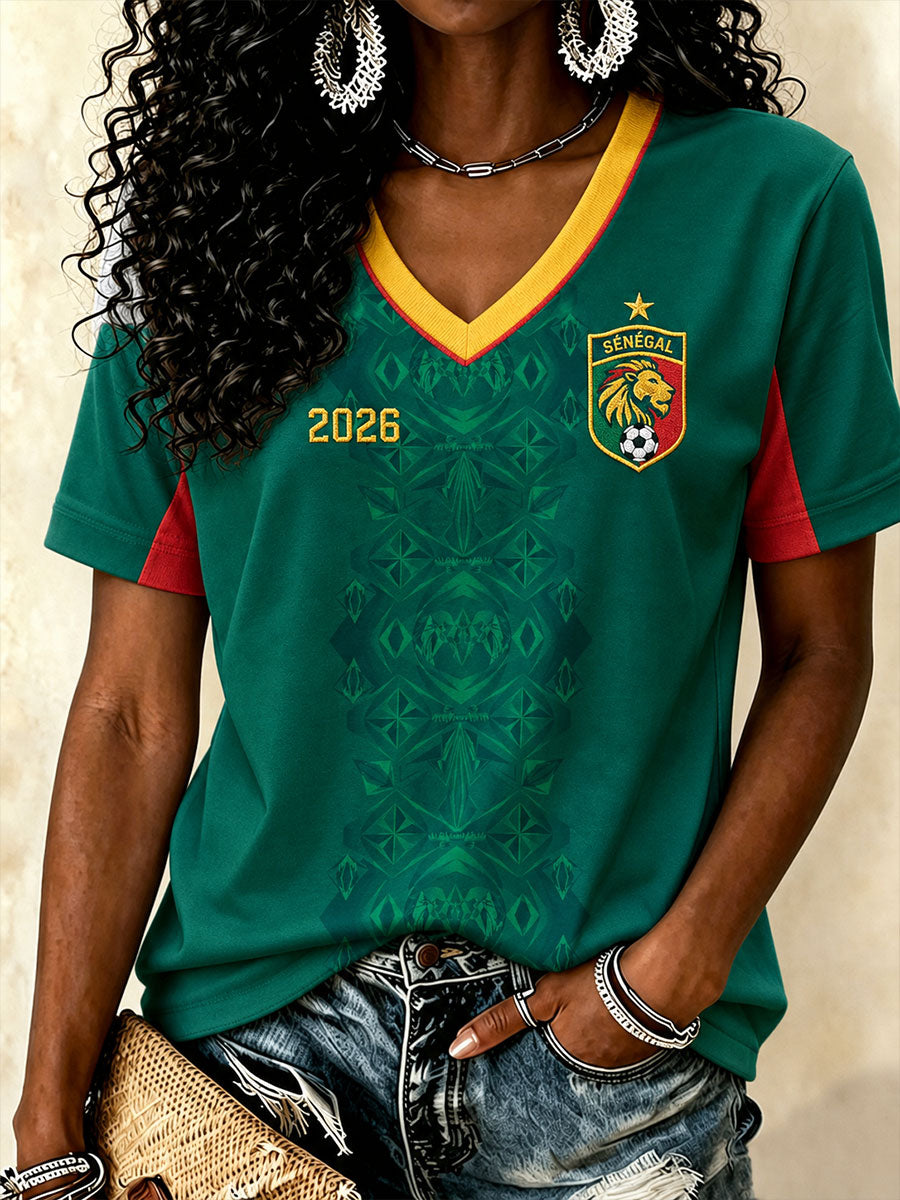 T-shirts à col en V de football pour femmes, Sénégal 2026