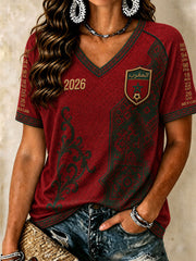 T-shirts à col en V de football marocain pour femmes