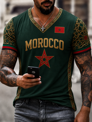 T-shirt pour homme à col en V, imprimé marocain