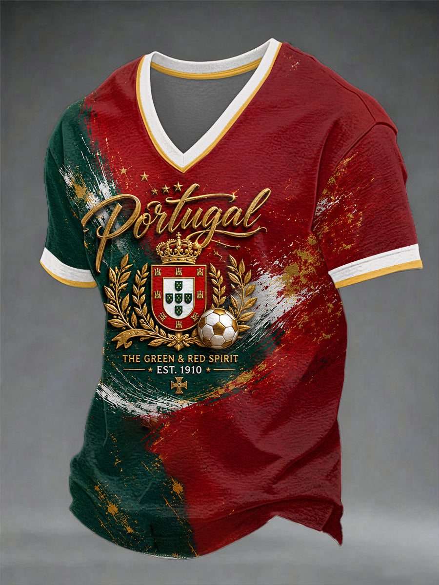 Camiseta masculina de futebol portuguesa com gola em V