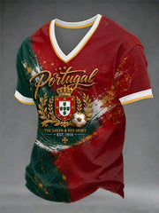 Camiseta masculina de futebol portuguesa com gola em V