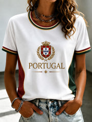 Camiseta estampada de futebol português para mulheres