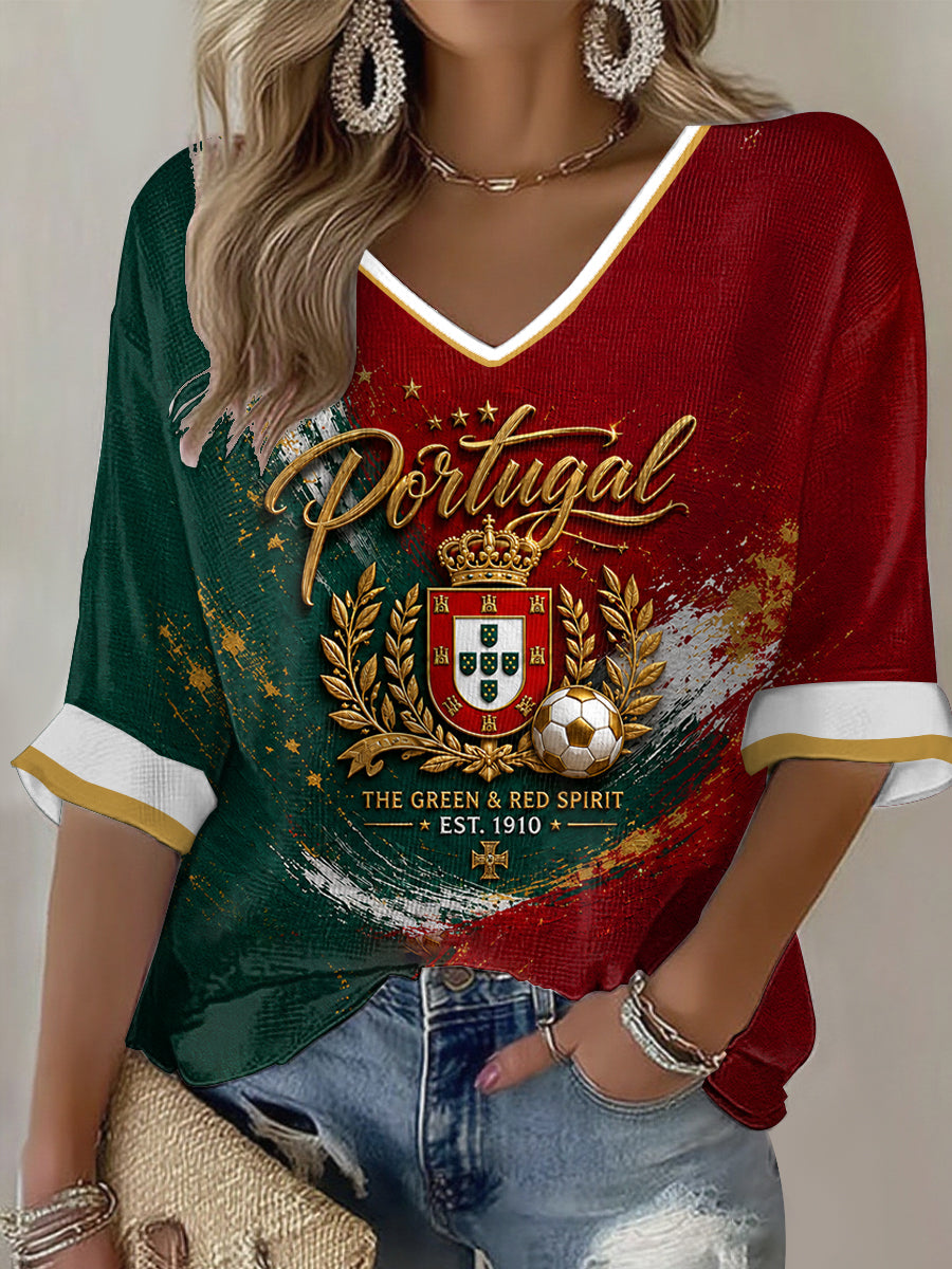 Camiseta casual com estampa de futebol feminino português