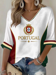 Camiseta casual com estampa de futebol feminino português