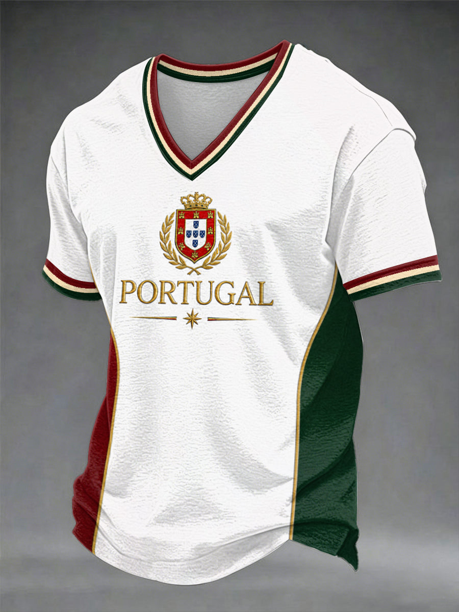Camiseta masculina de futebol portuguesa com gola em V