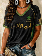T-shirts à col en V pour le football marocain, modèle femme