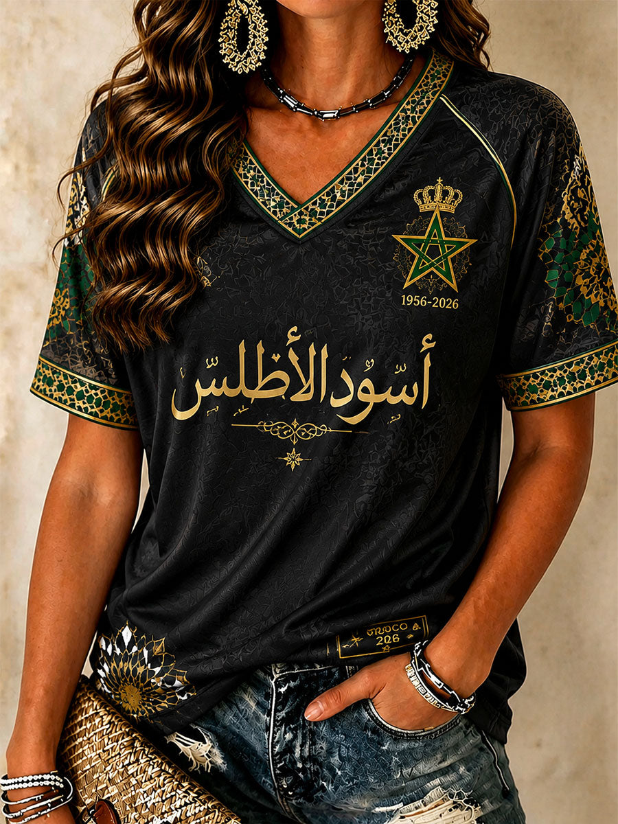 T-shirts Marocain Soccer à col en V pour femmes