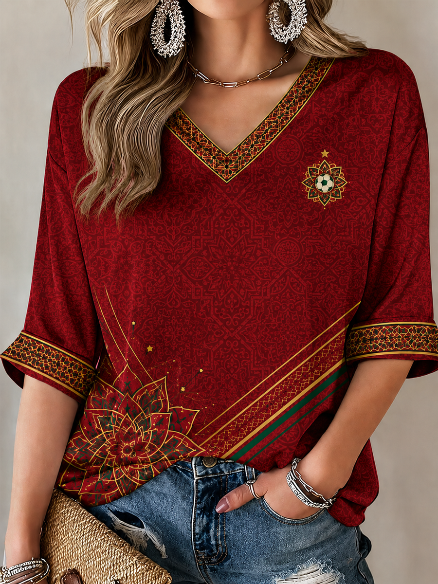 T-shirt à manches mi-longues imprimé MAROC pour femme