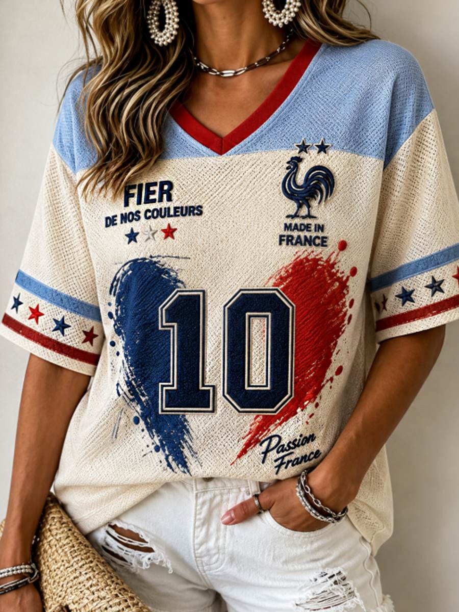 T-shirt femme à manches mi-longues et col en V