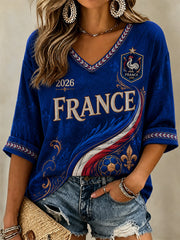 Cadeau pour femmes, fan de football, t-shirt décontracté à col en V avec imprimé
