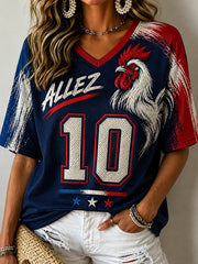 T-shirt femme à manches mi-longues et col en V
