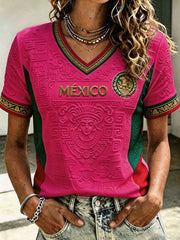 T-shirt imprimé pour femmes, motif football mexicain