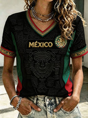 T-shirt imprimé pour femmes, motif football mexicain