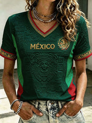 T-shirt imprimé pour femmes, motif football mexicain
