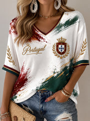 T-shirt décontracté à imprimé football portugais pour femmes