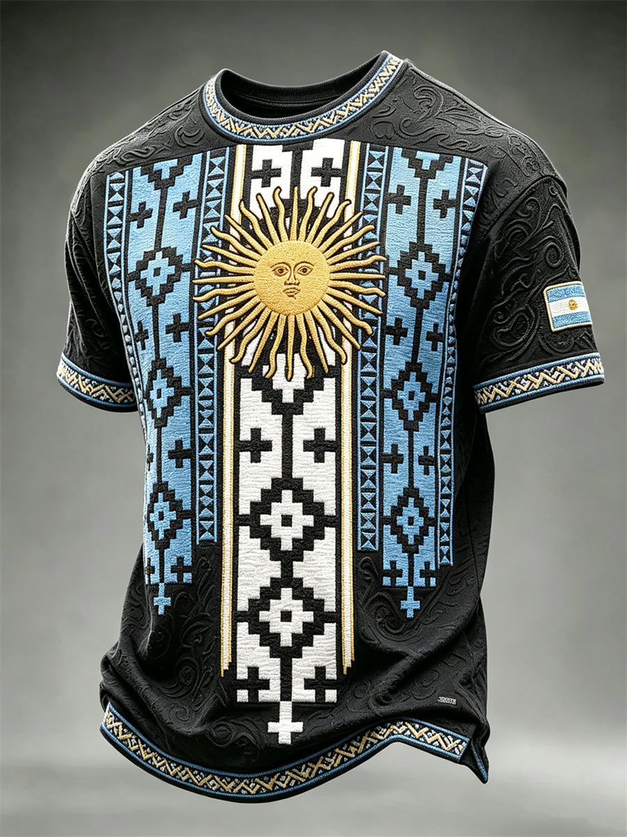 T-shirt à manches courtes à imprimé motif ethnique Argentina Sun & Flag pour homme