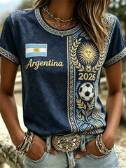 T-shirt à manches courtes Argentina 2026 Flag & Football Ethnic Print pour femme