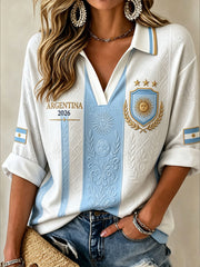 T-shirt col en V manches mi-longues Argentine Football pour femme