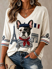 T-shirt waffle pour femme en forme de bouledogue français