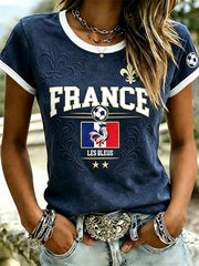 T-shirt à manches courtes pour femme, motif imprimé aux motifs de football et combinaison de couleurs tendance