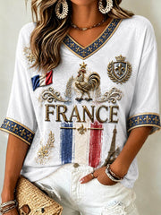 T-shirt femme à manches mi-longues et col en V