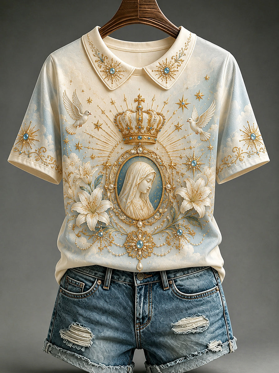 T-shirt à col imprimé «Assomption de Marie» deux-pièces pour femme