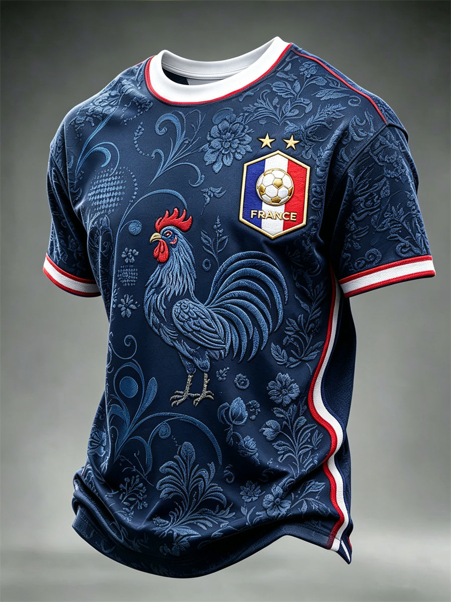 T-shirt manches courtes pour hommes, motif inspiré du drapeau français avec coq