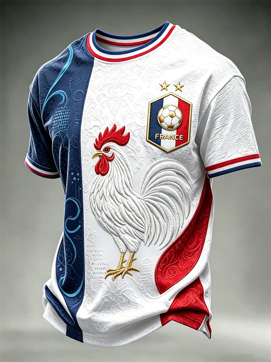 T-shirt manches courtes pour hommes France Football, motif à carreaux aux couleurs du drapeau français