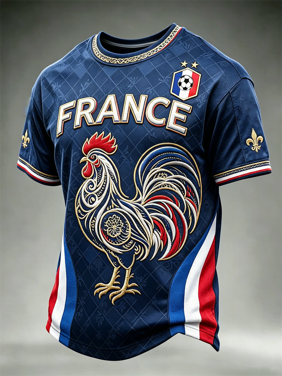 T-shirt manches courtes pour hommes France Football, motif floral aux couleurs du drapeau, imprimé inspiré