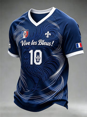 Maillot de football pour homme à col en V, imprimé d’un motif aux motifs français caractéristiques