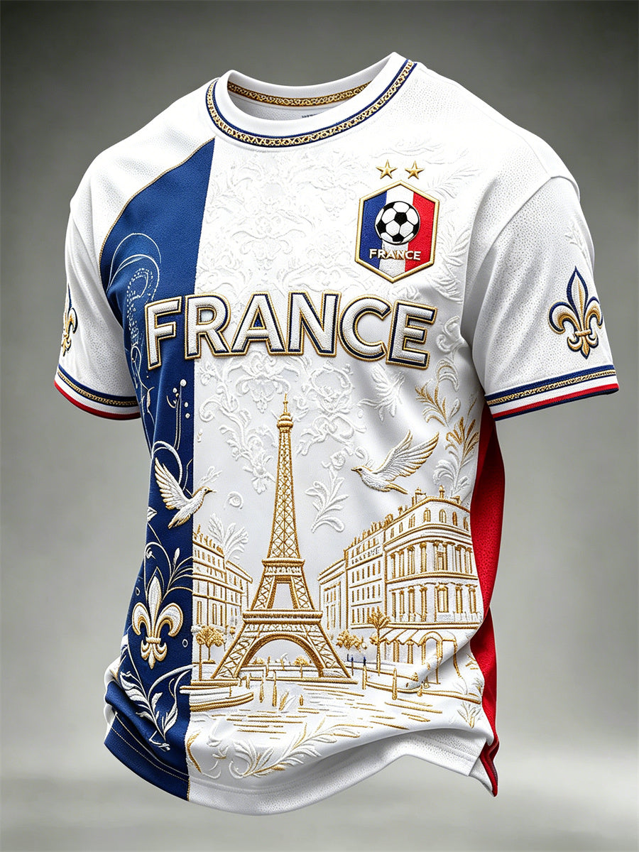 T-shirt manches courtes pour homme France Football Paris motif drapeau et blocs de couleur