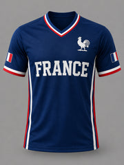 T-shirt décontracté à col en V pour hommes, imprimé France