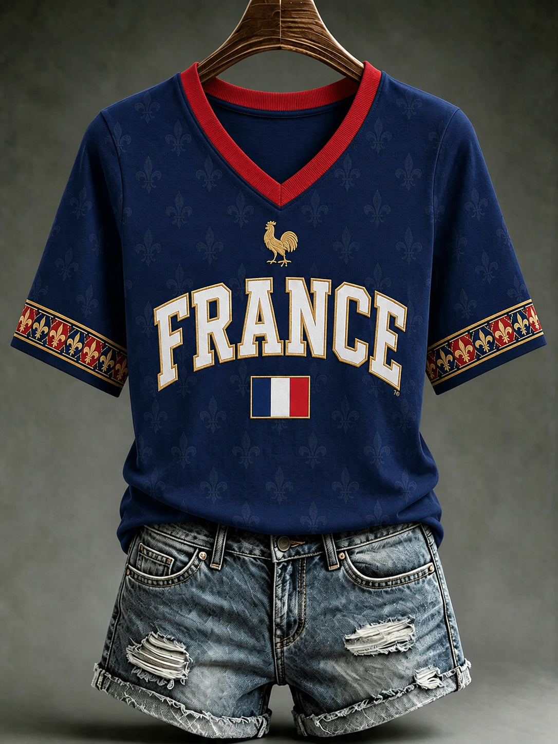 T-shirt femme France Lover à col en V et manches courtes