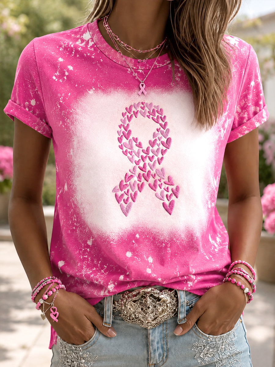 T-shirt de soutien à la sensibilisation au cancer du sein, motif ruban rose et cœur, espoir d’un traitement pour les femmes