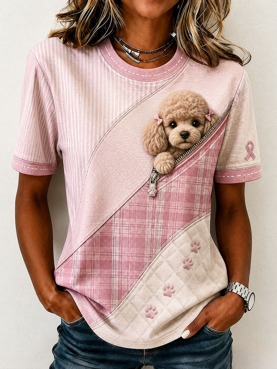Modèle de caniche mignon Patchwork Art T-Shirt des femmes