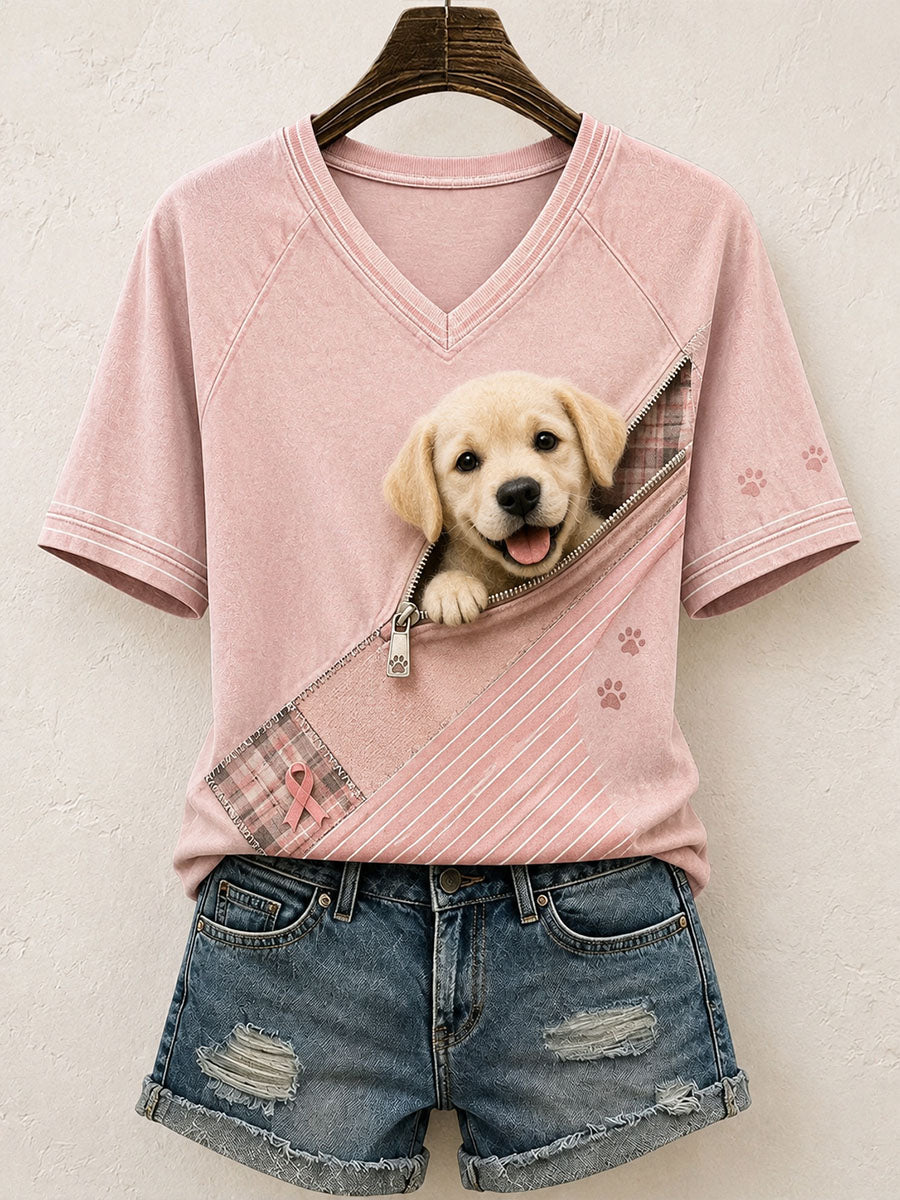 Mignon Golden Retriever Patchwork Art T-Shirt des femmes