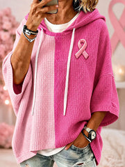 Femmes de sensibilisation au cancer du sein rose Colorblock Hoodies