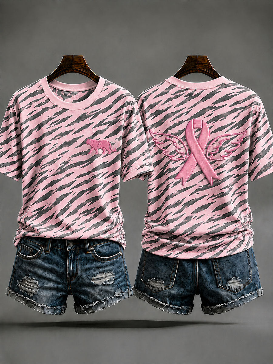 T-shirt prévention du cancer du sein pour femmes à imprimé animalier