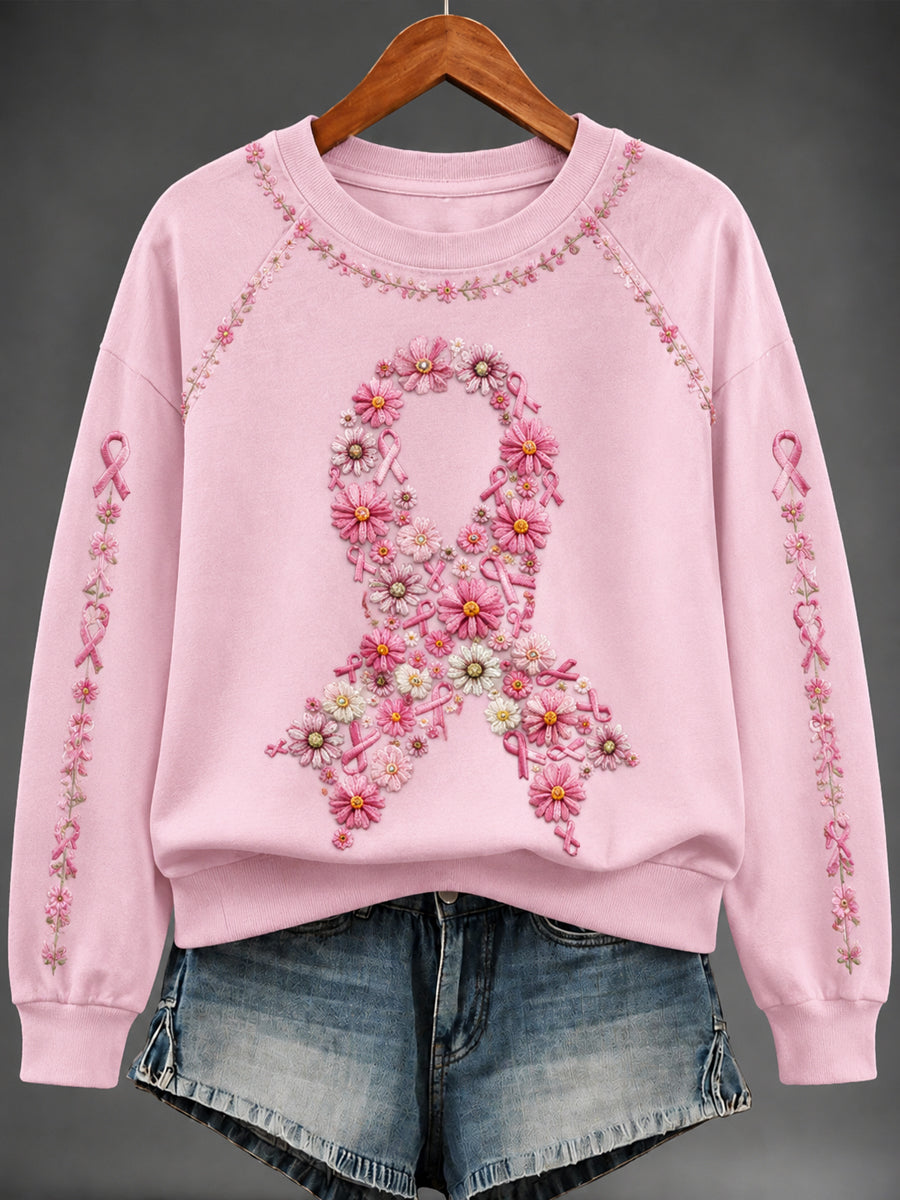 Sweatshirt à imprimé cancer du sein pour femmes