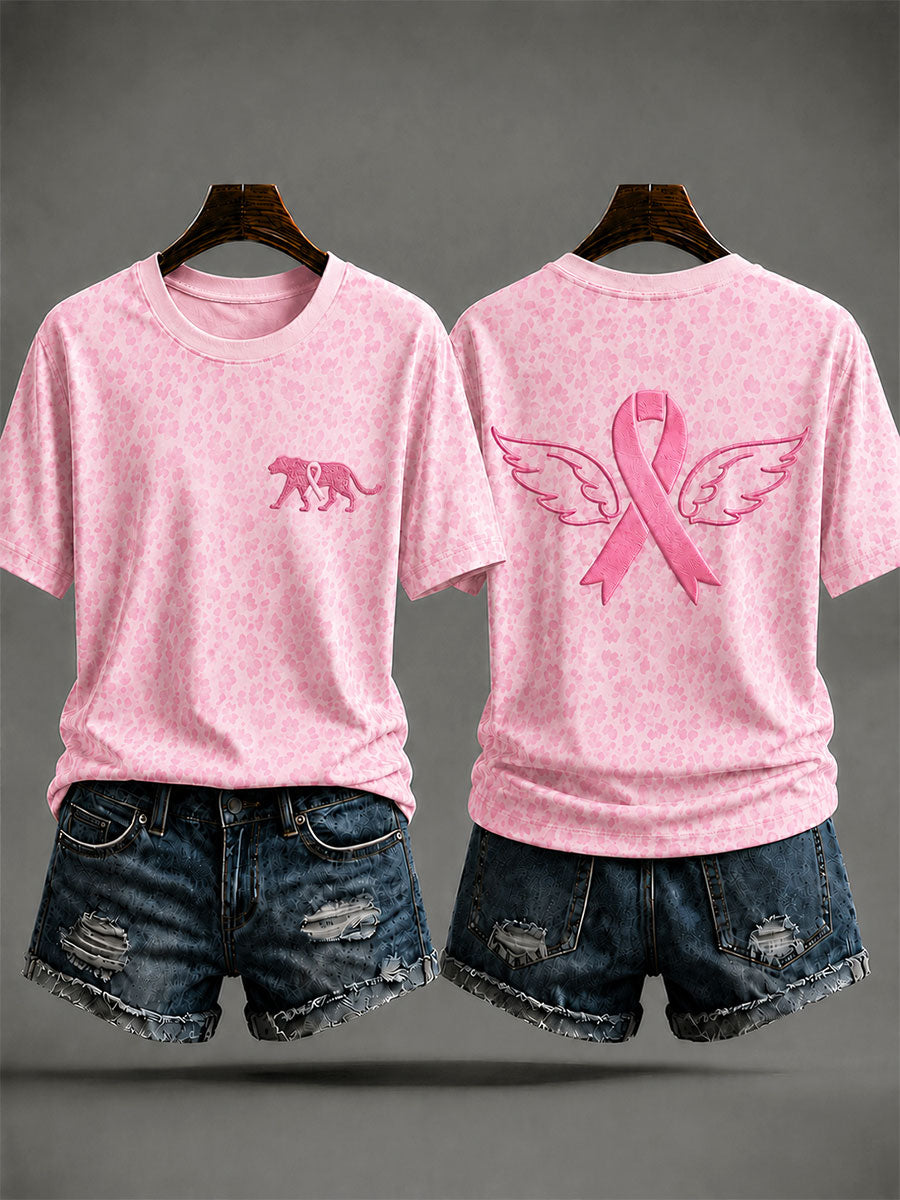 T-shirt prévention du cancer du sein pour femmes à imprimé animalier