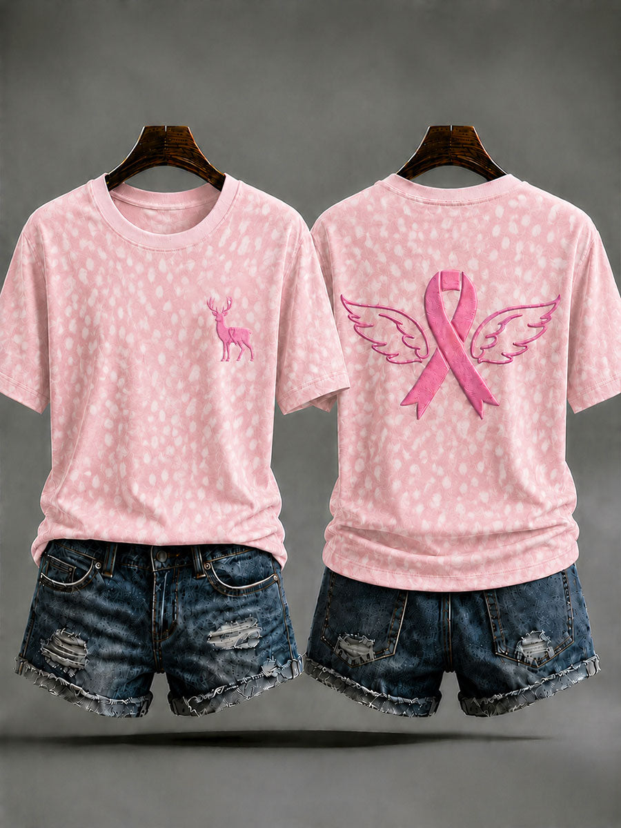 T-shirt prévention du cancer du sein pour femmes à imprimé animalier