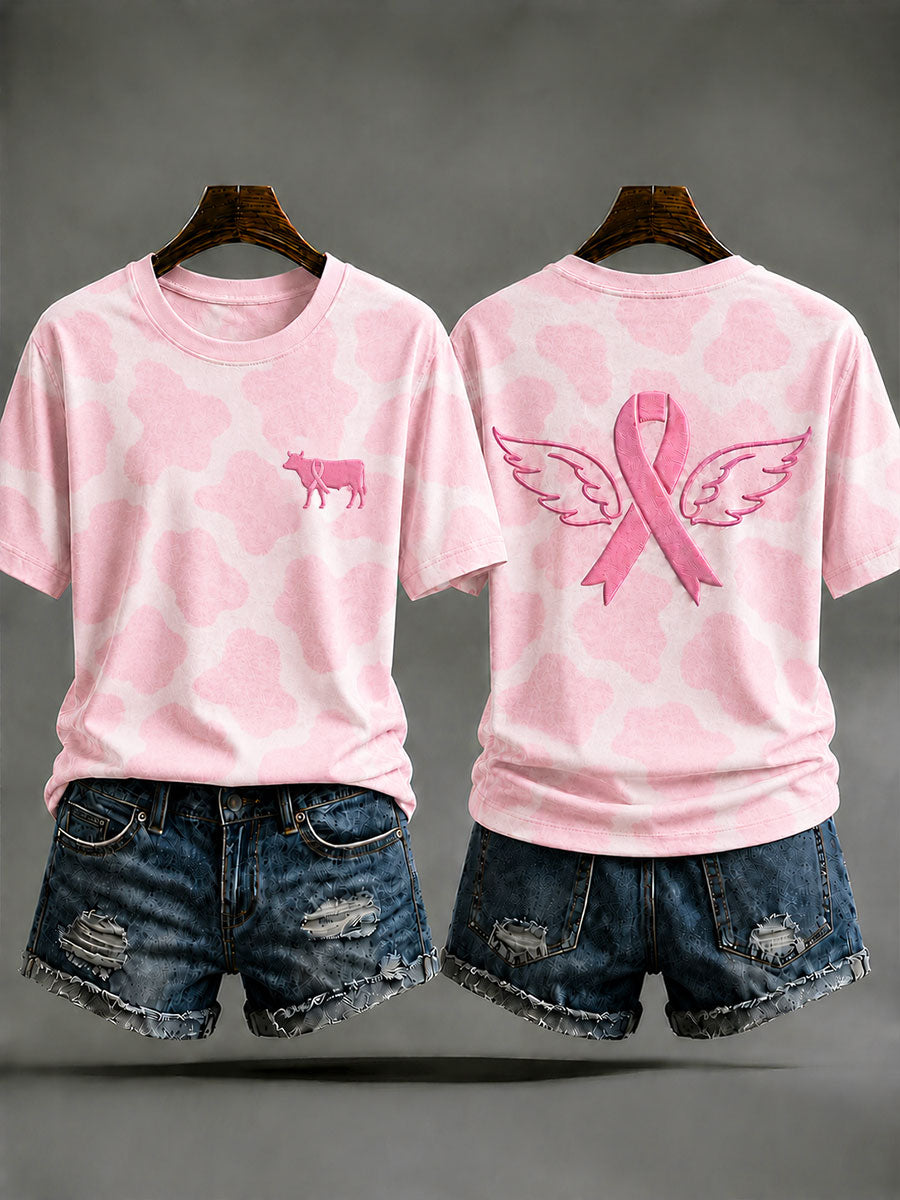 T-shirt prévention du cancer du sein pour femmes à imprimé animalier