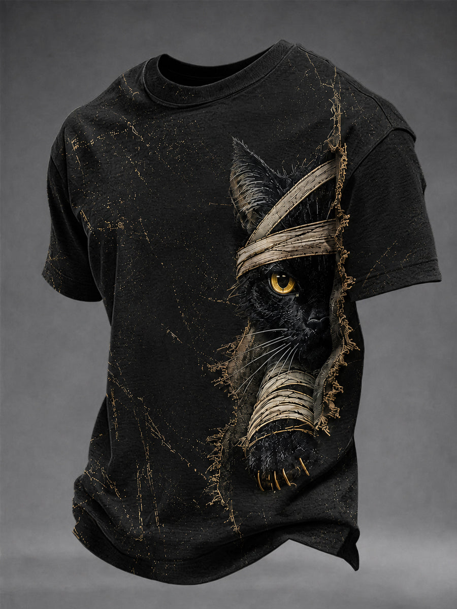 T-shirt à manches courtes pour homme Halloween Gothic Bandage Black Cat Art