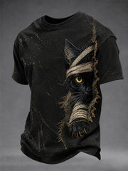 T-shirt à manches courtes pour homme Halloween Gothic Bandage Black Cat Art