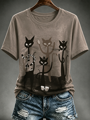 T-shirt femme mignon à manches courtes imprimé chat