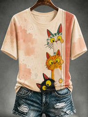 T-shirt femme mignon à manches courtes imprimé chat
