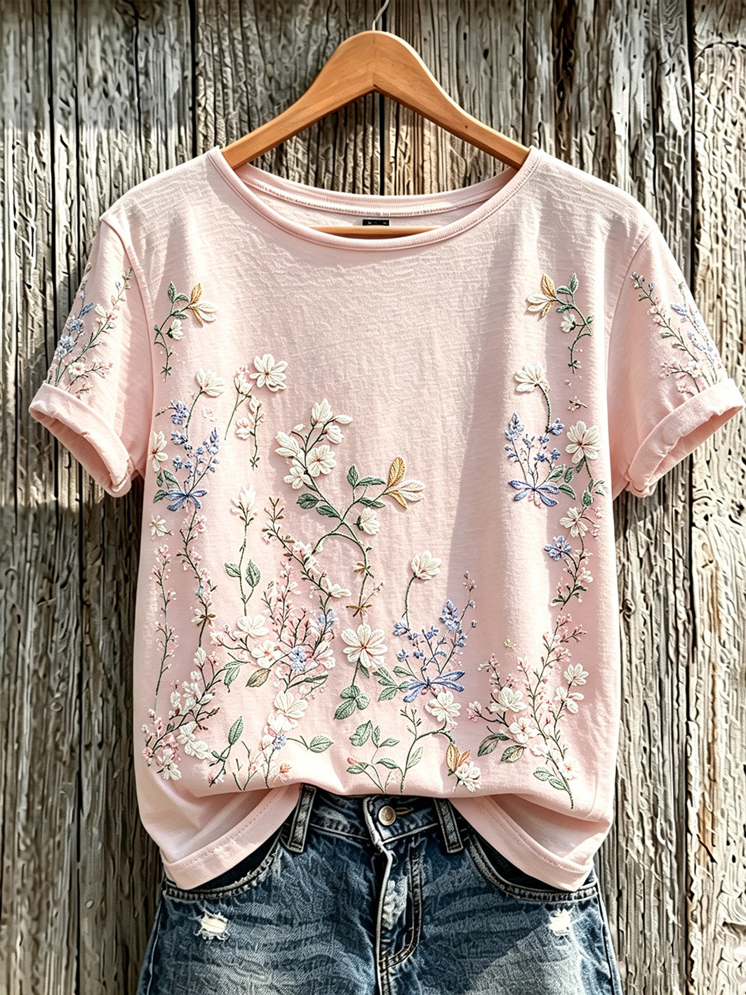 T-shirt à manches courtes pour femme, imprimé de motifs floraux roses