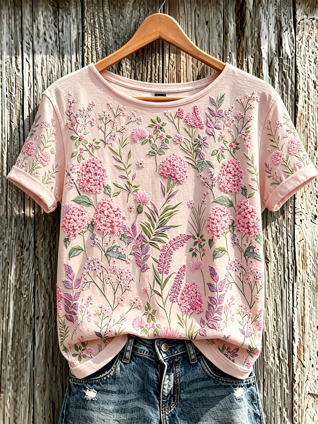 T-shirt Décontracté Imprimé Floral Rose Femme