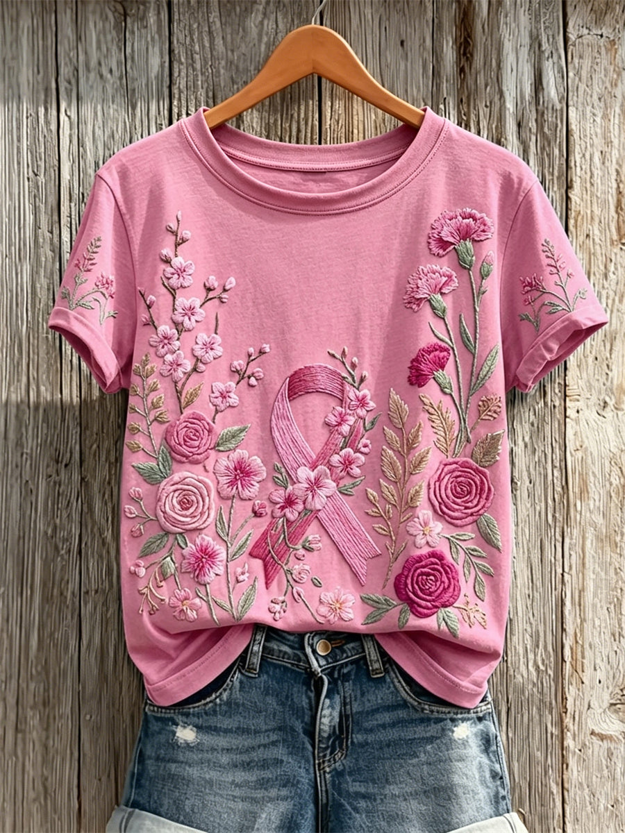 T-shirt à manches courtes à imprimé floral vintage pour femme